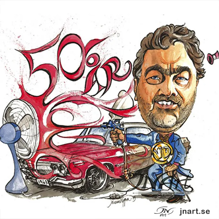 Bestalla-karikatyr-bil-vd-50-års-present-JNArt