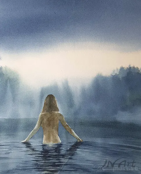 Konstnar-goteborg-kvinna-badar-akvarell-JNArt